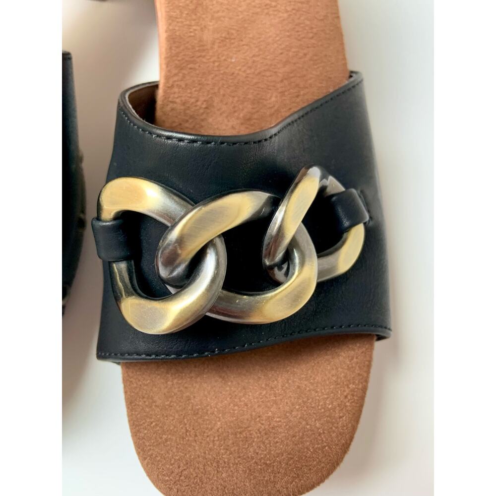 NWOB White Mountain Jem Footbeds Black Block Heeled Gold Chain Sandals Wmns 7 - Picture 9 of 10